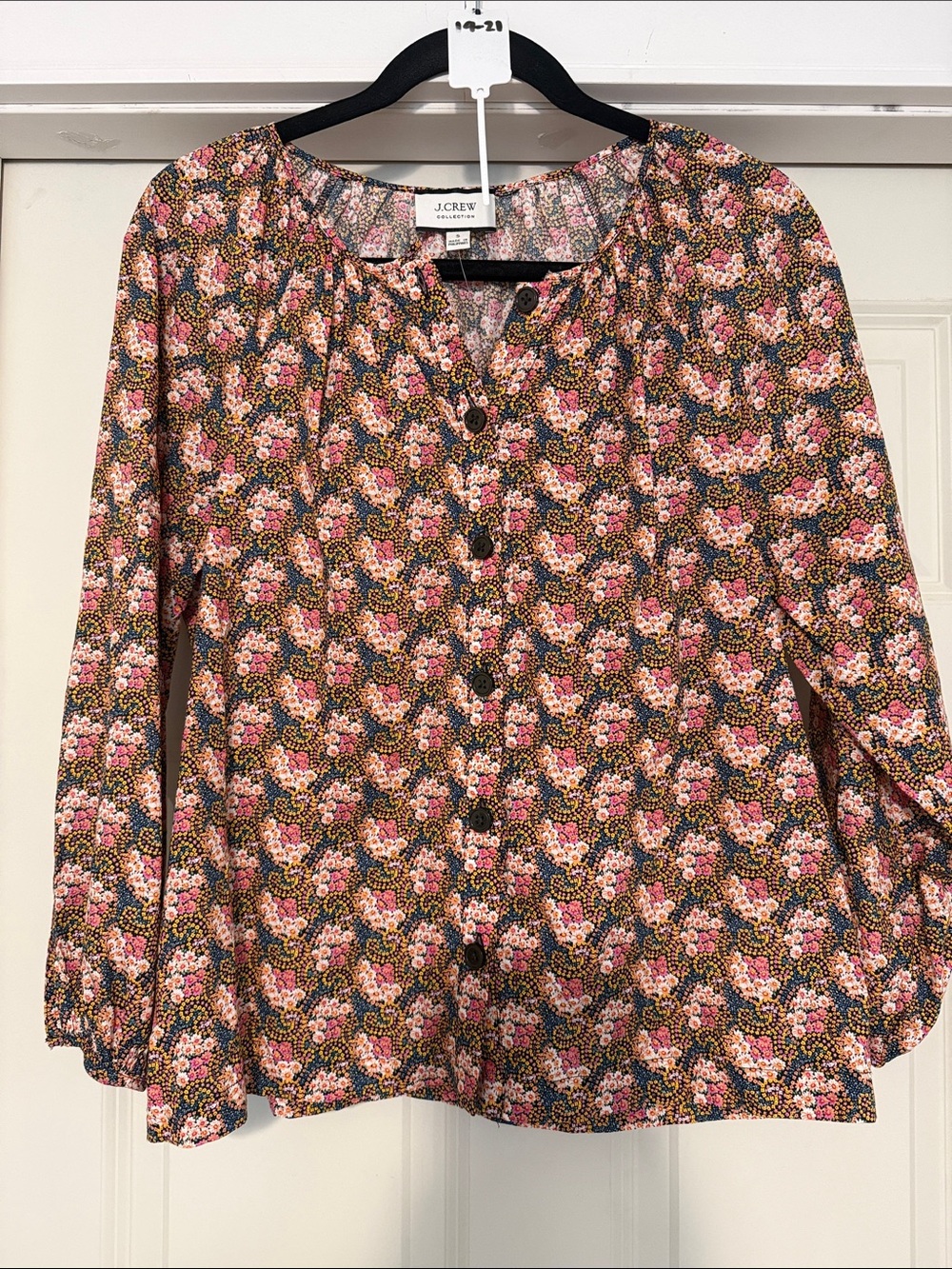 J. Crew Pink and Brown Floral Button-Front Blouse